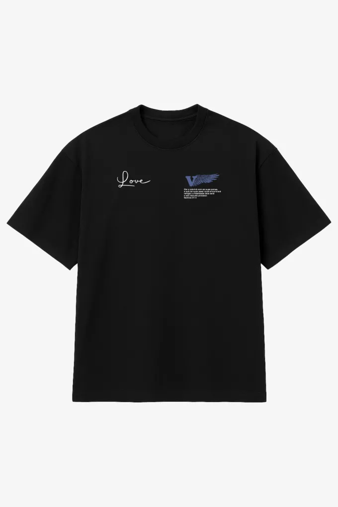 Camiseta Oversized "Salmo 91:4" – Debaixo de Suas Asas - Preta